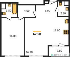 Планировка однокомнатной(квартира) площадью 62.9 квадратных метров в “ЖК Sydney City (Сидней Сити)”