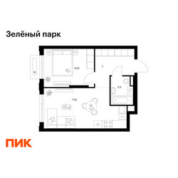 Планировка однокомнатной(квартира) площадью 38.9 квадратных метров в ЖК “ЖК Зеленый парк”