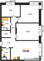 Планировка трехкомнатной(квартира) площадью 79.9 квадратных метров в “Лесная Коллекция”