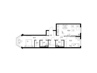 Планировка двухкомнатной(квартира) площадью 68.5 квадратных метров в ЖК “ЖК Москворечье”