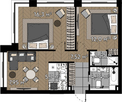Планировка двухкомнатной(квартира) площадью 56.3 квадратных метров в “ЖК Квартал Серебряный бор”