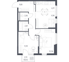 Планировка двухкомнатной(квартира) площадью 55.61 квадратных метров в “ЖК Остафьево”