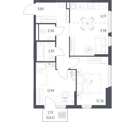 Планировка двухкомнатной(квартира) площадью 55.61 квадратных метров в ЖК “ЖК Остафьево”