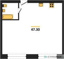 Планировка однокомнатной(квартира) площадью 47.3 квадратных метров в “ЖК Фестиваль парк-2”