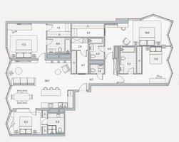 Планировка 4+ комнатной(квартира) площадью 154.5 квадратных метров в “ЖК Береговой-2. Жилой квартал на Москве-реке”