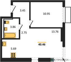 Планировка однокомнатной(квартира) площадью 40.46 квадратных метров в “ЖК Пригород Лесное”