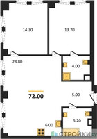 Планировка двухкомнатной(квартира) площадью 72 квадратных метров в “ЖК Мангазея на Тульской”