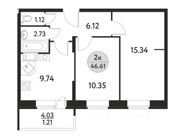 Планировка двухкомнатной(квартира) площадью 46.61 квадратных метров в “ЖК Дом на Сиреневой”