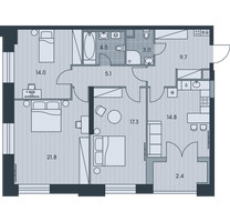 Планировка трехкомнатной(квартира) площадью 92.5 квадратных метров в “ЖК Ever (Эвер)”