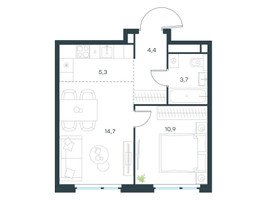 Планировка двухкомнатной(квартира) площадью 39 квадратных метров в “ЖК Левел Мичуринский”