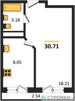 Планировка однокомнатной(квартира) площадью 30.8 квадратных метров в “ЖК Южная Долина”