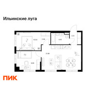 Планировка двухкомнатной(квартира) площадью 52.13 квадратных метров в “ЖК Ильинские луга”