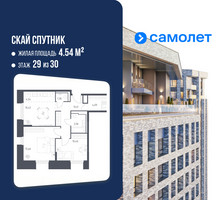 Планировка двухкомнатной(апартаменты) площадью 59.74 квадратных метров в “ЖК Скай Спутник”