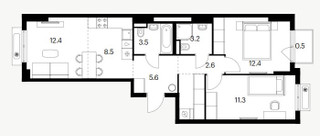 Планировка двухкомнатной(квартира) площадью 63.6 квадратных метров в “ЖК Восточное Бутово”