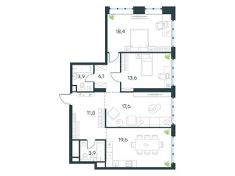 Планировка трехкомнатной(квартира) площадью 95.2 квадратных метров в ЖК “ЖК Левел Южнопортовая”