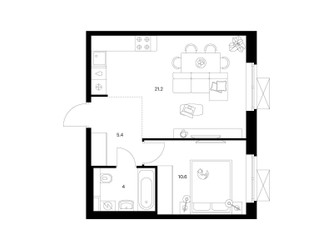 Планировка однокомнатной(квартира) площадью 41.2 квадратных метров в ЖК “ЖК Люблинский парк”
