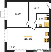 Планировка однокомнатной(квартира) площадью 36.7 квадратных метров в “ЖК Лучи-2”