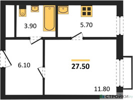 Планировка студии(квартира) площадью 27.5 квадратных метров в “ЖК Римский”