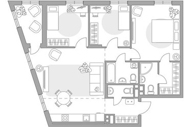 Планировка трехкомнатной(квартира) площадью 95.23 квадратных метров в ЖК “ЖК Нижегородская от Гранель”
