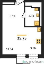 Планировка студии(квартира) площадью 25.75 квадратных метров в ЖК “ЖК Квартал Строгино”