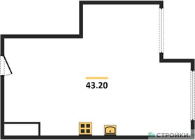 Планировка однокомнатной(квартира) площадью 43.2 квадратных метров в “ЖК Headliner (Хедлайнер)”