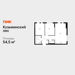 Планировка двухкомнатной(квартира) площадью 54.5 квадратных метров в ЖК “ЖК Кузьминский лес”