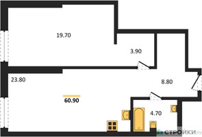 Планировка однокомнатной(квартира) площадью 60.9 квадратных метров в “ЖК Крылатская 33”