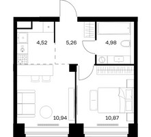 Планировка однокомнатной(квартира) площадью 36.57 квадратных метров в “ЖК НОВА”