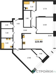 Планировка трехкомнатной(квартира) площадью 123.9 квадратных метров в ЖК “ЖК Shagal (Шагал)”