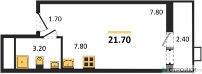 Планировка студии(квартира) площадью 21.9 квадратных метров в ЖК “ЖК Дзен-кварталы”