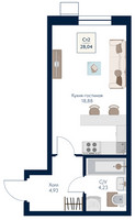Планировка студии(квартира) площадью 28.04 квадратных метров в “ЖК Бархат”