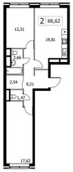 Планировка двухкомнатной(квартира) площадью 66.62 квадратных метров в ЖК “ЖК Городские Истории”