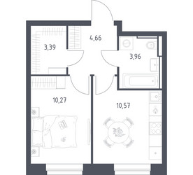 Планировка однокомнатной(квартира) площадью 32.85 квадратных метров в ЖК “ЖК Квартал Строгино”