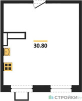 Планировка однокомнатной(апартаменты) площадью 30.8 квадратных метров в “ЖК Легендарный квартал на Ботаническом саду”