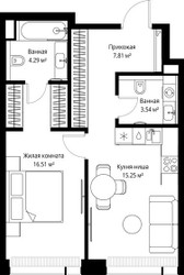 Планировка однокомнатной(квартира) площадью 47.4 квадратных метров в ЖК “ЖК Веер”