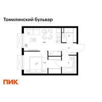 Планировка однокомнатной(квартира) площадью 35.1 квадратных метров в “ЖК Томилинский бульвар”