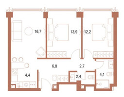 Планировка двухкомнатной(квартира) площадью 63.7 квадратных метров в “ЖК Симфония 34”
