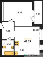 Планировка однокомнатной(квартира) площадью 41.27 квадратных метров в “Жилые кварталы Новое Пушкино”