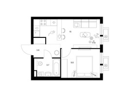 Планировка однокомнатной(квартира) площадью 32.3 квадратных метров в “ЖК Белая Дача парк”