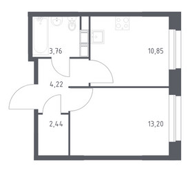 Планировка однокомнатной(квартира) площадью 34.47 квадратных метров в ЖК “ЖК ЭкоБунино (Южное Бунино)”
