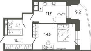 Планировка однокомнатной(квартира) площадью 49.1 квадратных метров в “ЖК Советская 18”