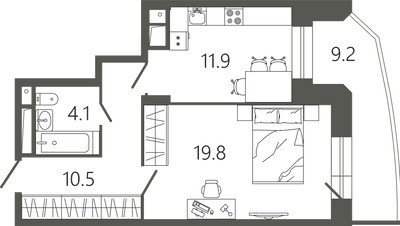 Планировка однокомнатной(квартира) площадью 49.1 квадратных метров в ЖК “ЖК Советская 18”