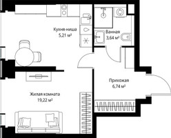 Планировка однокомнатной(квартира) площадью 34.81 квадратных метров в “Мультиквартал СИТИДЗЕН”