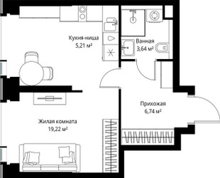 Планировка однокомнатной(квартира) площадью 34.81 квадратных метров в ЖК “Мультиквартал СИТИДЗЕН”
