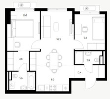 Планировка двухкомнатной(квартира) площадью 58.2 квадратных метров в “ЖК Восточное Бутово”