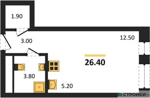 Планировка студии(квартира) площадью 26.4 квадратных метров в “ЖК Первый Московский”