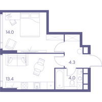 Планировка однокомнатной(квартира) площадью 35.7 квадратных метров в “ЖК THE LOT by Akvilon”