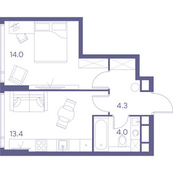 Планировка однокомнатной(квартира) площадью 35.7 квадратных метров в ЖК “ЖК THE LOT by Akvilon”