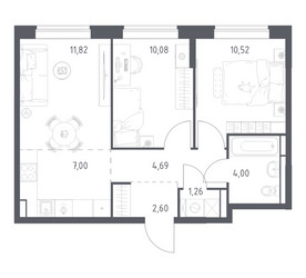Планировка двухкомнатной(квартира) площадью 51.97 квадратных метров в ЖК “ЖК Богдановский Лес”