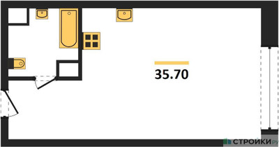 Планировка студии(квартира) площадью 35.7 квадратных метров в ЖК “ЖК Стремянный 2 (Амарант)”